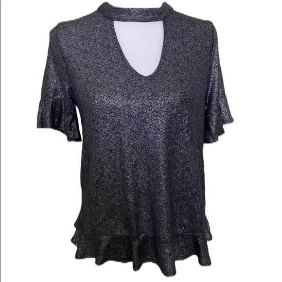 Lucky Brand Tops - Lucky Brand Black Metallic Peplum Flutter …